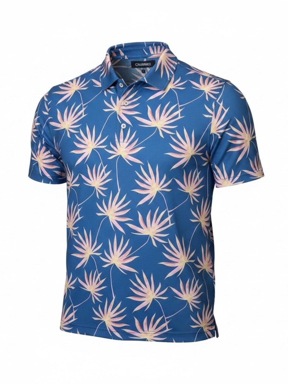 Chubbies Men’s Small Blue Tropical Floral Performance Golf Polo Shirt